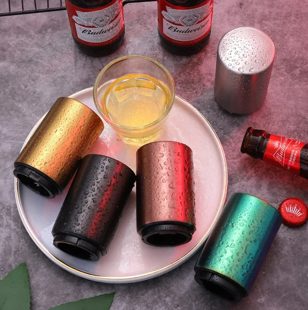 فتاحة زجاجات البيرة الأوتوماتيكية من الفولاذ المقاوم للصدأ فتاحة الضغط للأسفل لمغناطيس البيرة الصودا غطاء بار اكسسوارات المطبخ الطرف #3