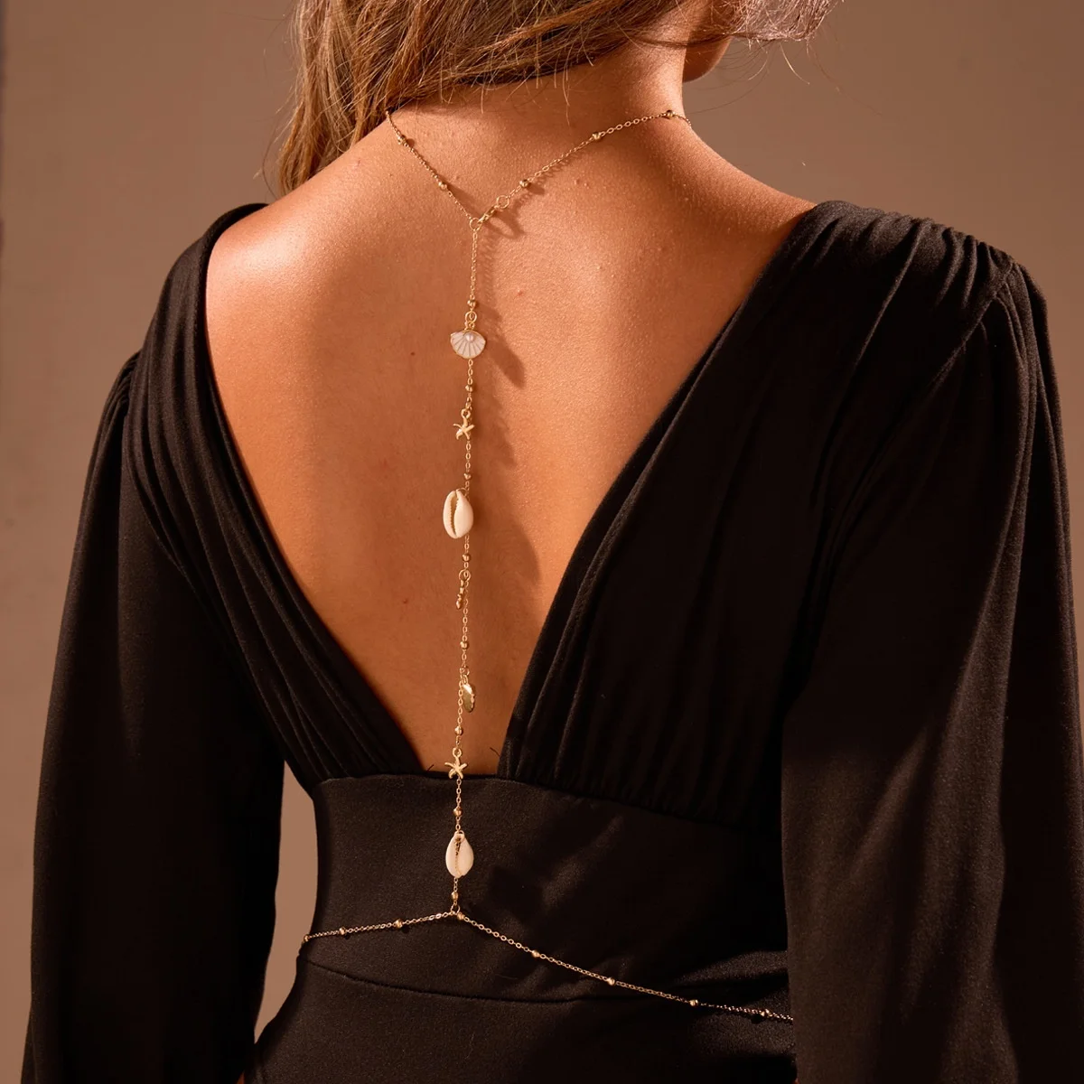 Sommerlicher Muschel-Seestern-Anhänger-Choker mit Taillenkette für Damen – Böhmischer Strandurlaub Seestern Party Körperschmuck – Detail 12