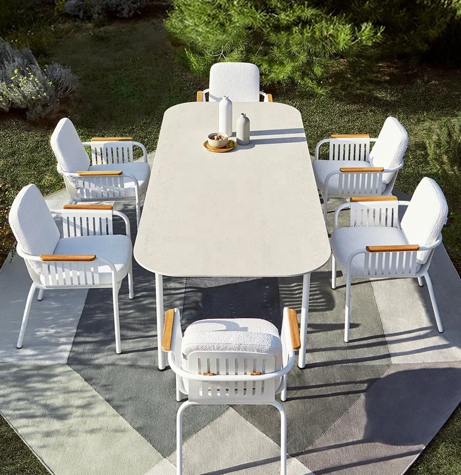 

Nordic Style Garden Outdoor Dining Table Sets Aluminum Frame Patio Coffee Table Outdoor Furniture Dining Table