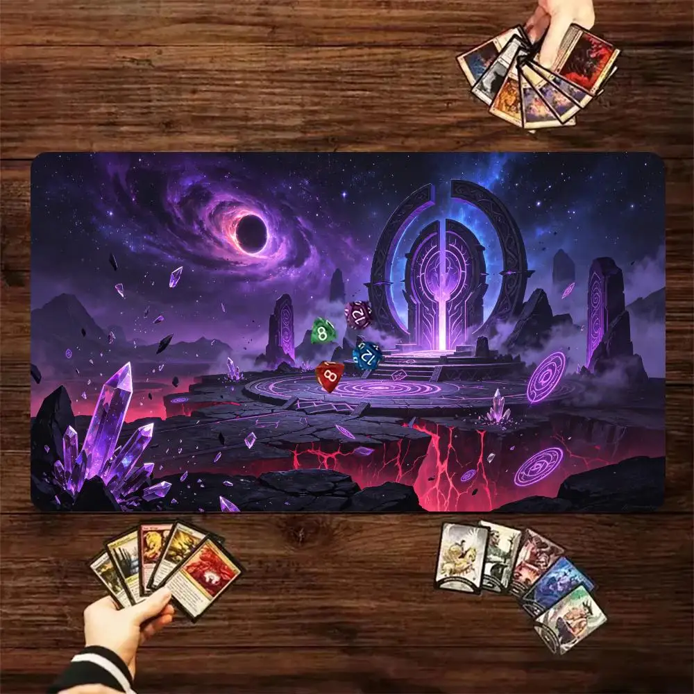 Dark Fantasy Purple Magic Portal TCG Play mat Volcano Scene Trading Card Game Desk Mat Non‑Slip Rubber Mouse Pad