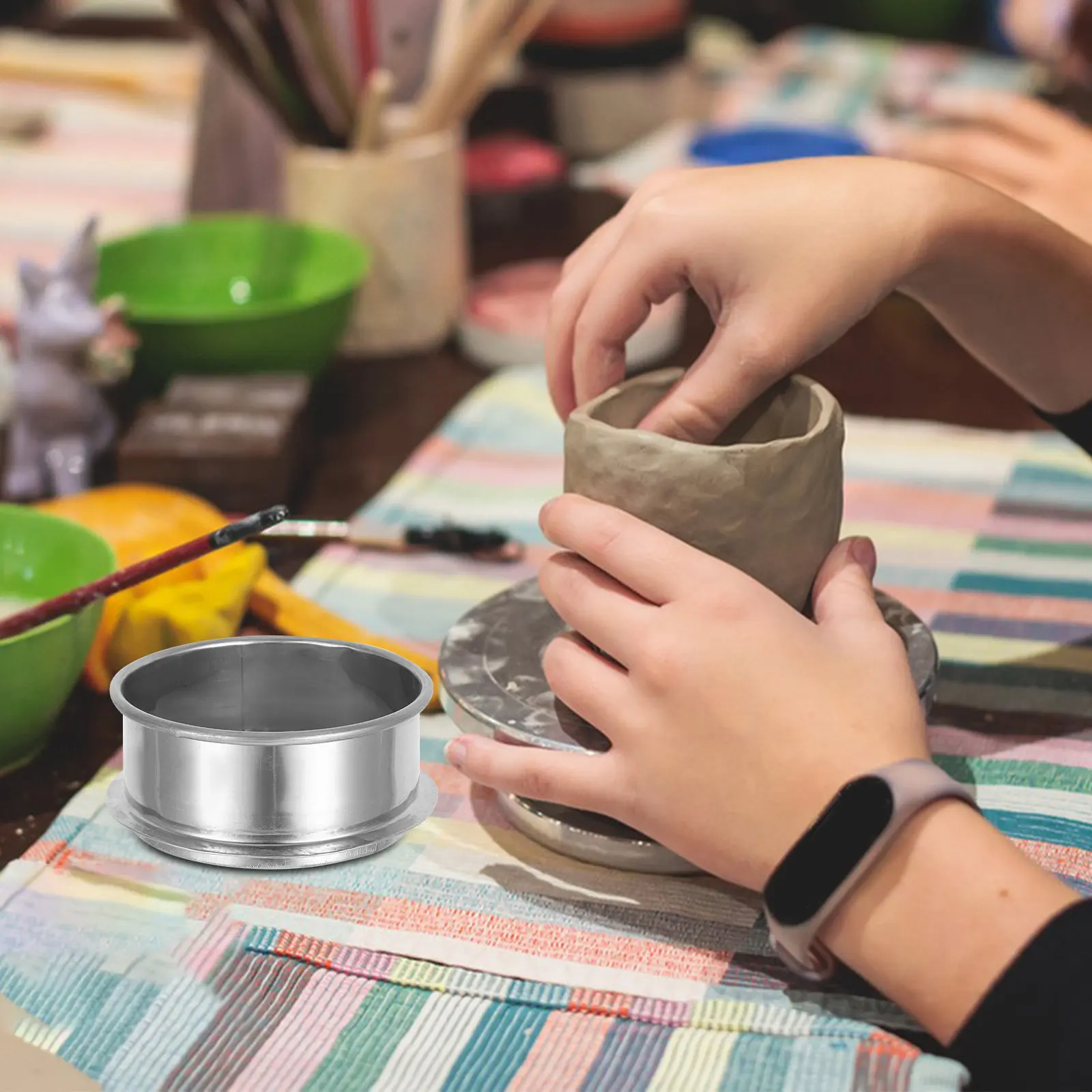 Stainless Steel Round Glaze Sieve 11Cm Portable Fine Mesh Filter Paint Strainer Ceramic Clay Pottery Tool Fine Mesh Strainer