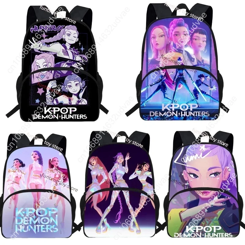Cute Kpop Demons Hunters Backpack Demon Slayer Print Cartoon Anime Double Shoulder Bag K-POP Student Lightweight Schoolbag Gifts