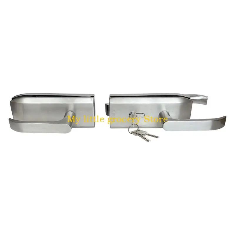 D5BD Glass Partition Panel Handle Lock Steel Body with Grip and Cylinder for Office Interior Entry Use, Brushed Finish