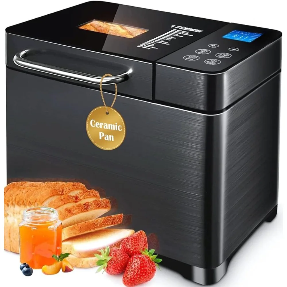 710W dual heater, 17 in 1 bread maker stainless steel, bread maker with automatic nut dispenser and ceramic plate