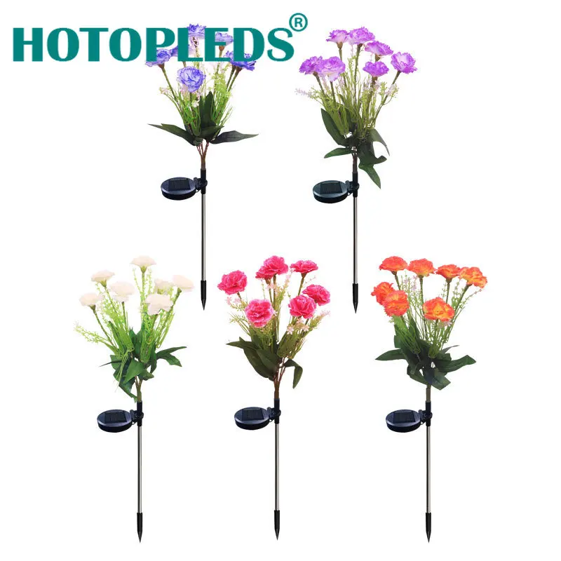 مصباح زهرة القرنفل الشمسية في الهواء الطلق إضاءة مقاومة للماء الضوء المحيط يعمل بالطاقة الشمسية محاكاة زهرة بلاستيكية LED أضواء الزخرفية #4