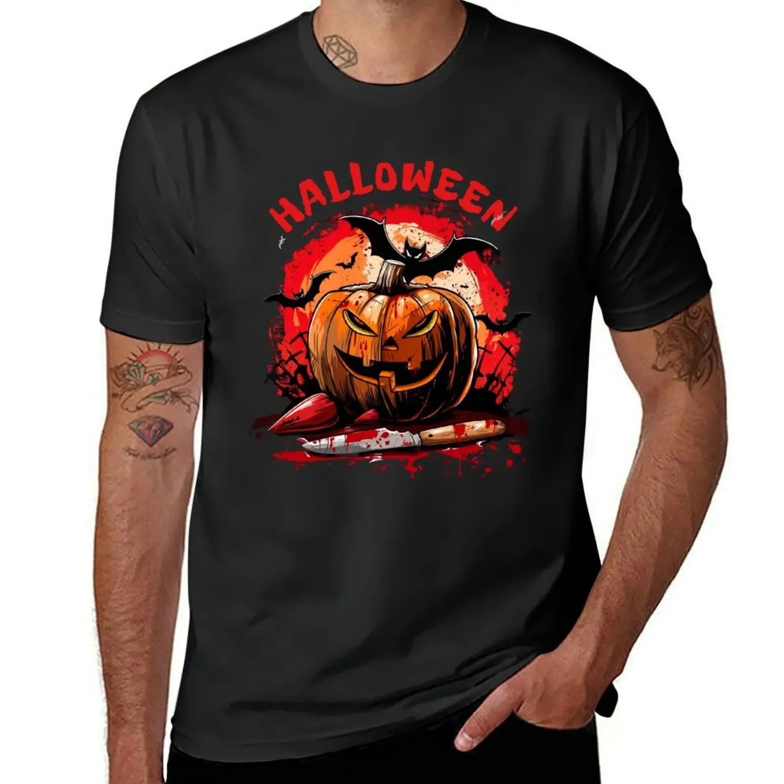 

Happy Halloween Vintage Pumpkin Scene T-Shirt boys whites summer top essential t shirt plus size men clothing