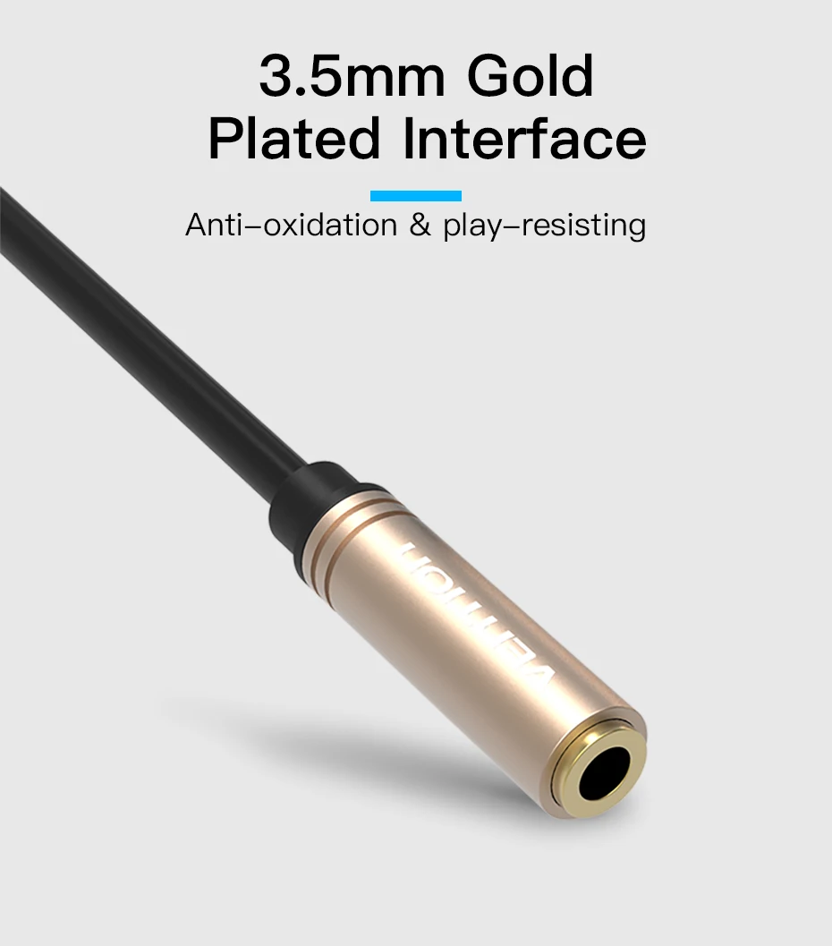Vention Jack 3,5 mm Buchse auf Buchse Stereo-Audiokabel, vergoldetes Aux-Verlängerungskabel für Kopfhörer, Laptop, Telefon, PS3, Aux-Kabel – Detail 5