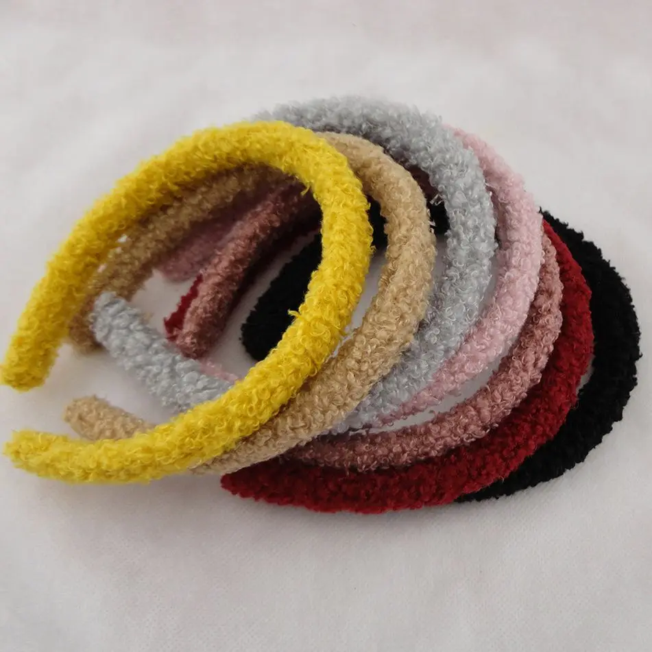 10PCS 15mm Plush Velvet Fabric Covered Plastic Hair Headbands winter Women girls hairbands Teddy Cashmere