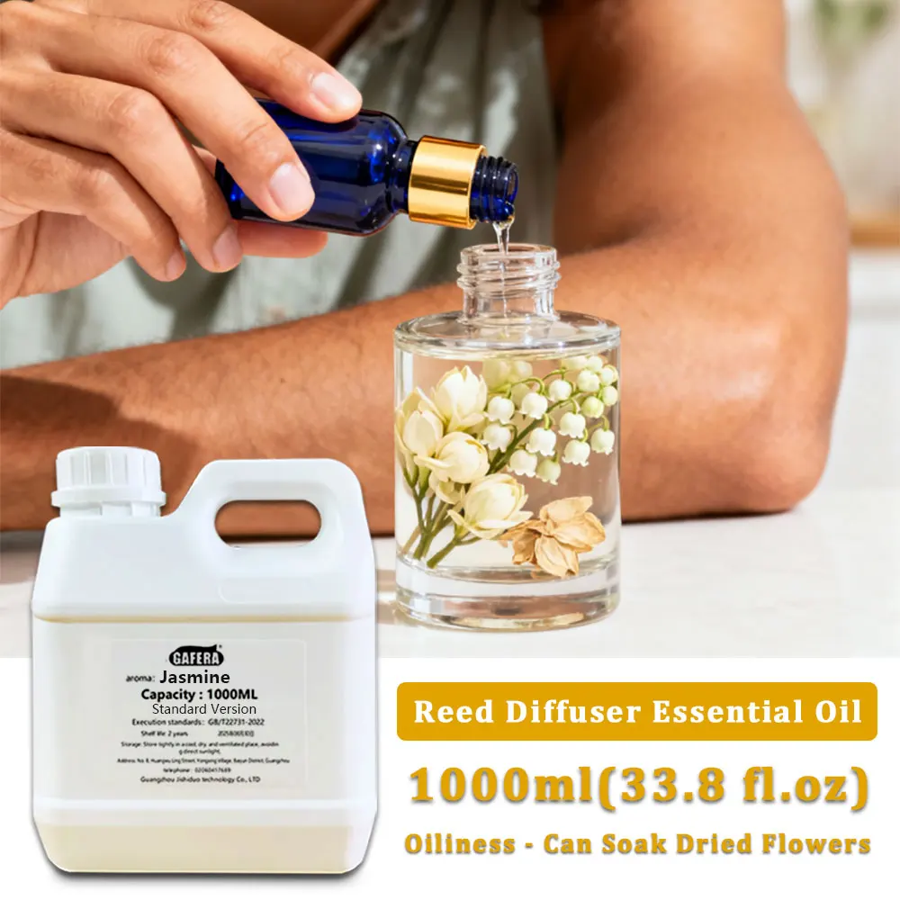 GAFERA 1000ml (33.8 fl.oz) Jasmine Hilton Flameless Aromatherapy Essential Oils - Hotel Reed Diffuser Oil, Large Bottle Perfume