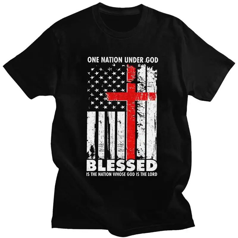 Custom Male One Nation Under God T Shirts Short Sleeve Cotton Tshirts Streetwear T-shirt Casual Tee Loose Fit Clothes