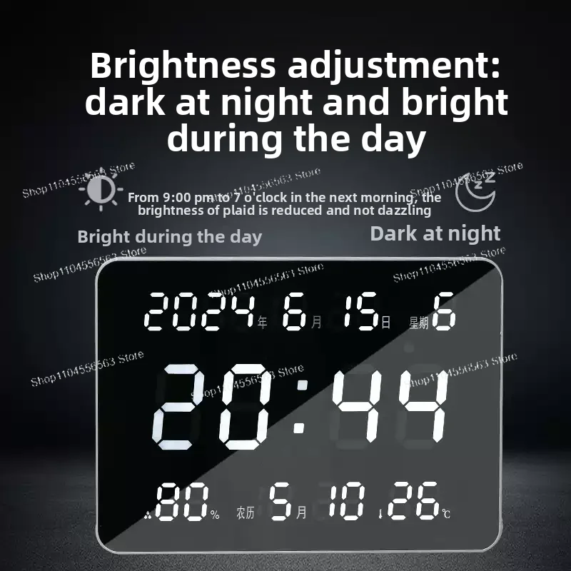 Digital Wall Clock with LED Display, Electronic Calendar and Auto Date Update for Living Room Home Office