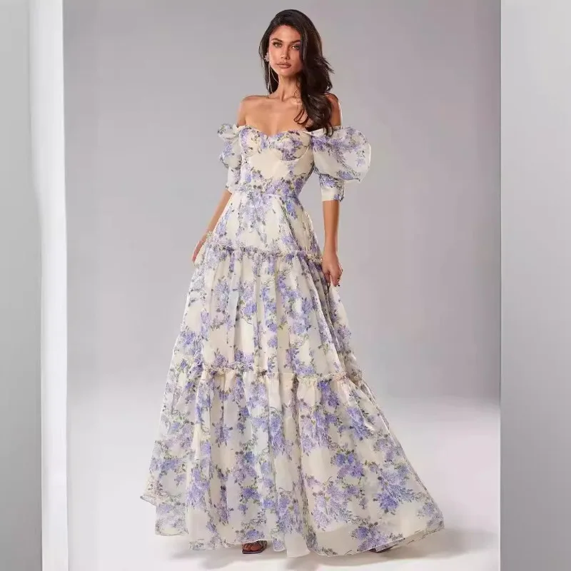 

2024 New Spring And Summer Strapless Women's Fashion Organza A Dress Sexy Ladies Fairy Long Temperament Evening Dresses