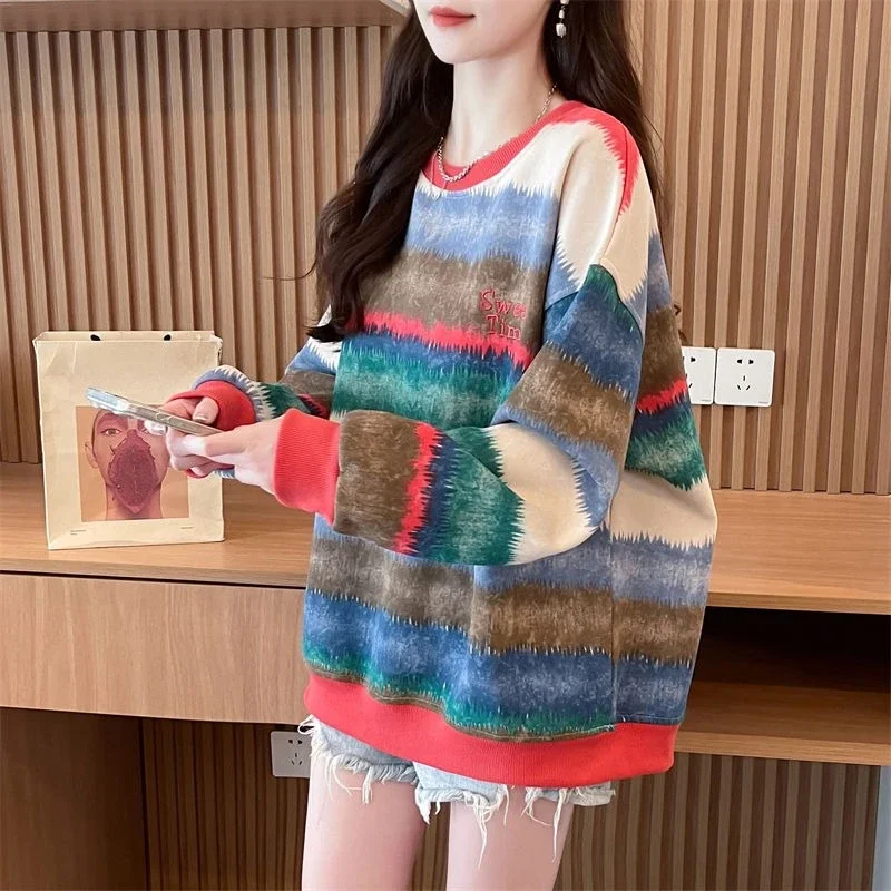 

Весенне-осенние женские толстовки с круглым вырезом и длинными рукавами, красивый цвет, популярная корейская одежда, базовый женский пуловер 2000-х годов, топ