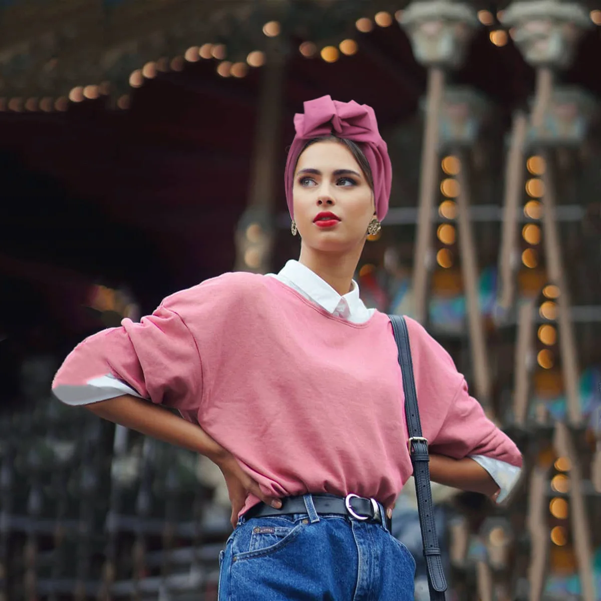 Turbante con nudo de lazo grande para mujer, gorro elástico Retro de diseñador, cubierta de cabeza de fiesta hermosa, Hijabs lisos, envoltura de