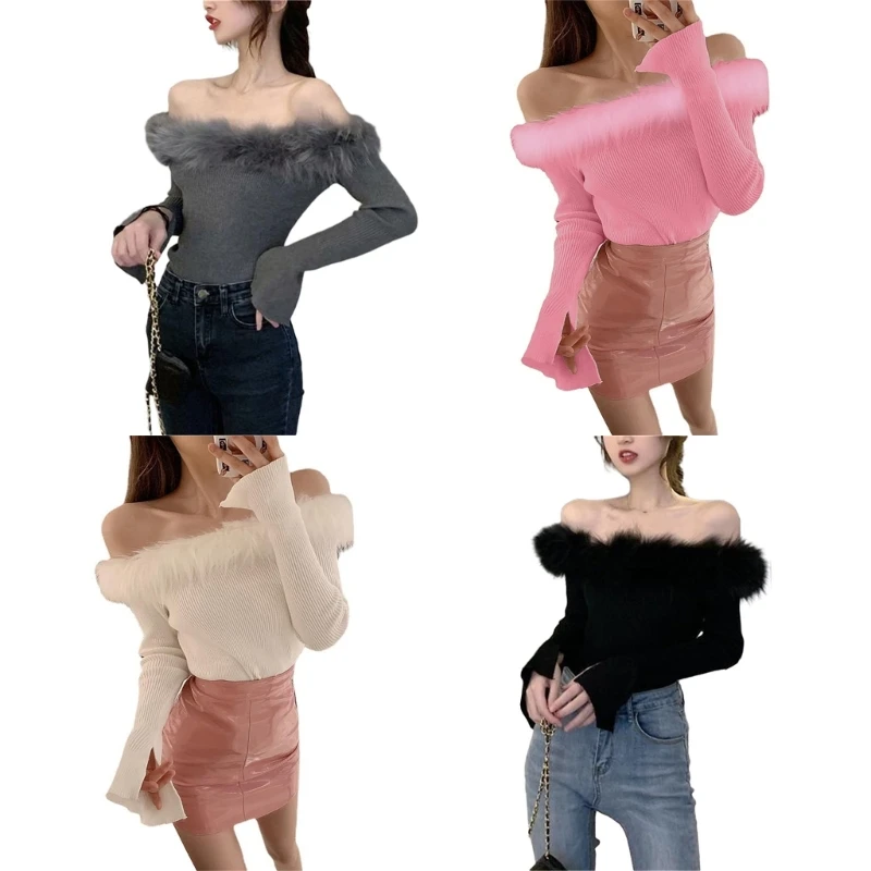 

Women’s Causal Boat Neck Sweater Pullover Knit Shirt Tops Off Shoulder Blouses Dropship