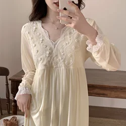 Sexy Gauze Embroider Nightgown Women Modal Nightdress French Court Style Nightgowns Sweet Casual Sleepwear Pijamas Sleepdress