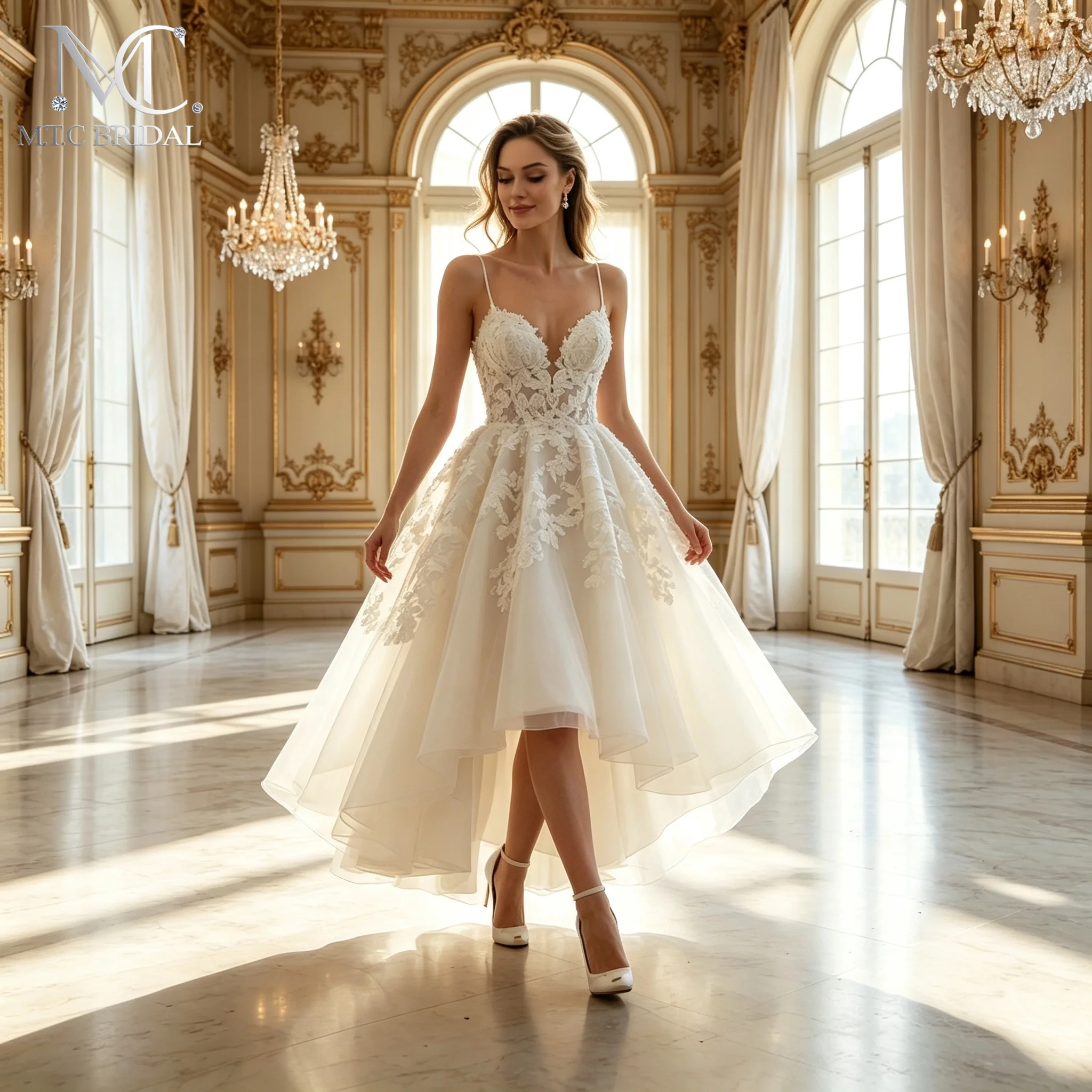 2026 New High Low Wedding Dress Spagehtti Straps Corset Back Lace Tulle Plus Size Bridal Gowns Vestido De Noiva Robe De Mariee