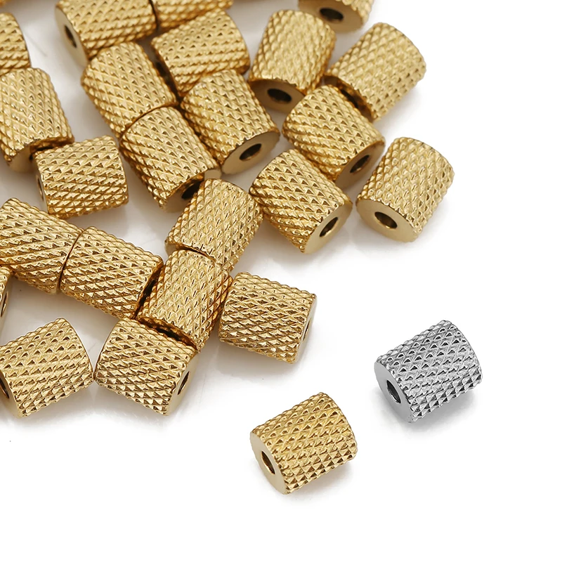 

20pcs Stainless Steel 6mm Gold Tuble Grid Texture Spacer Loose Beads Charm for DIY Bracelet Necklacer Jewelry Making Supplies