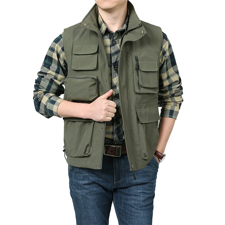 Spring Autumn Men's Outdoor Vest Cargon Waistcoat Tactical Multi-Pocket Coat Work Sleeveless Jacket Men Clothes for Fishing