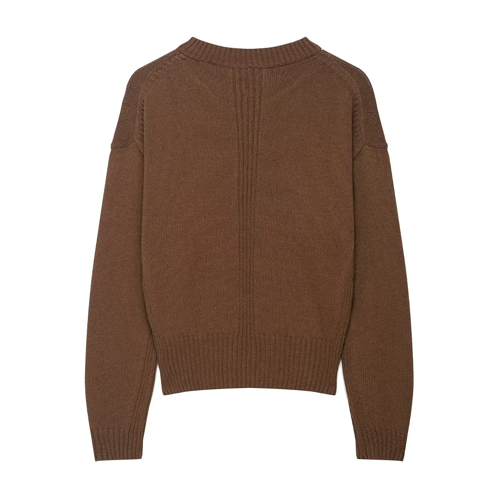 DUOPERI, prendas de punto para mujer, Jersey de punto marrón a la moda, suéter informal con cuello en V y mangas largas, Tops elegantes para mujer