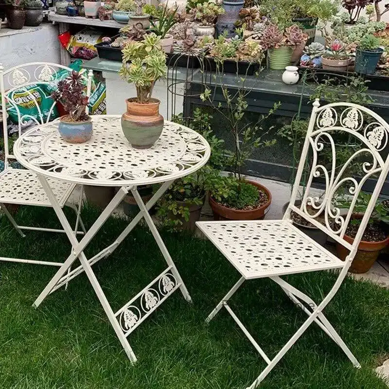 

Folding Outdoor Garden Furniture Sets Iron Table and Chair Nordic patio furniture Balcony Lounge Table and Chair Three-piece Set
