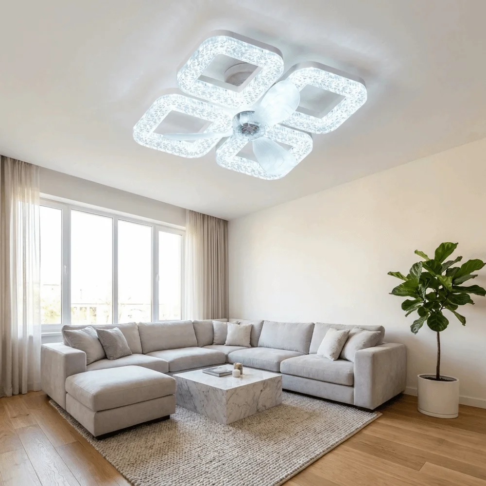Large Air Volume Fan Light E27 Screw Base Dimmable LED LED Fan Lamp 5/6 Blades Silent Operation Ceiling Fan Light