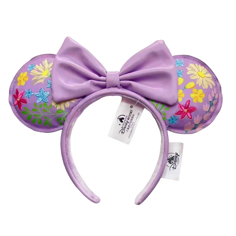 Disney-Diadema con orejas de Mickey Mouse para adultos y niños, diadema de felpa púrpura con lazo para Cosplay, 2024