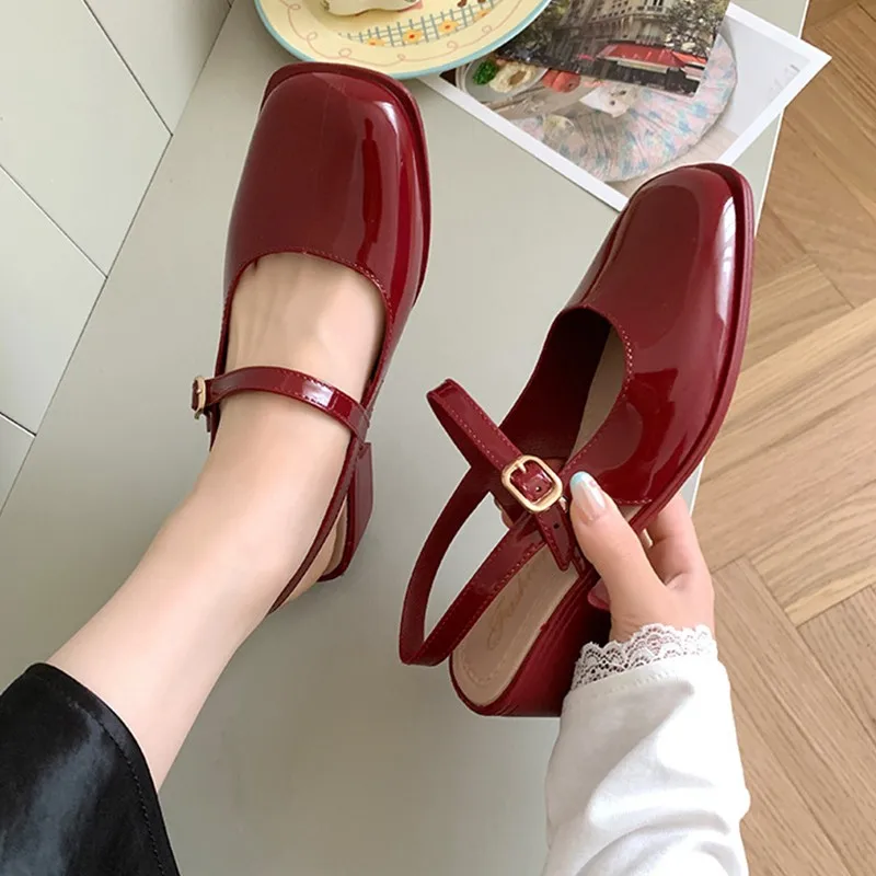 Women's Sandals Summer 2025 Square Head Thick Heel Back Open Single Shoe Vintage Buckle Mary Jane Sandals Women's shoes Mujer