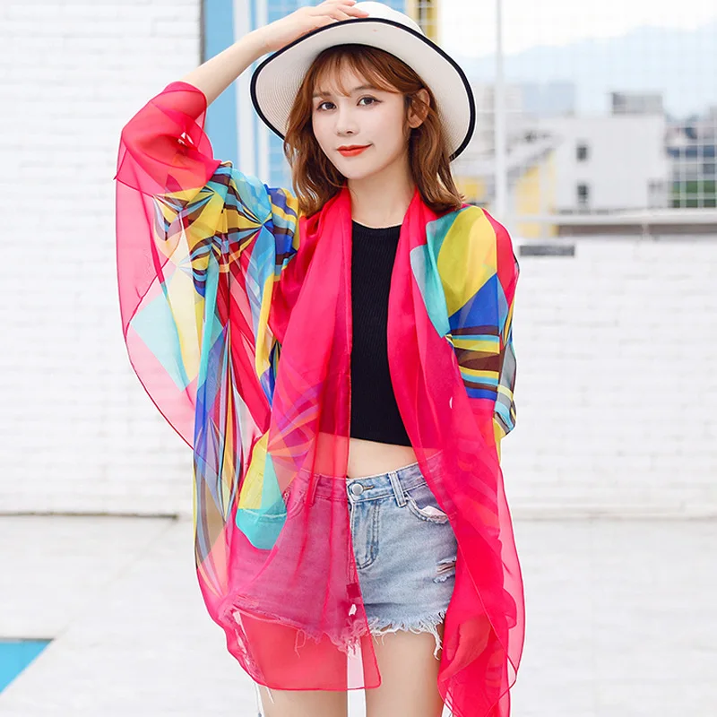 195*125Cm Summer Pareo Beach Scarf Sunscreen Shawl Women Silkly Scarf Muffler Outdoor Wrap Beach Style Bandanna Foulard