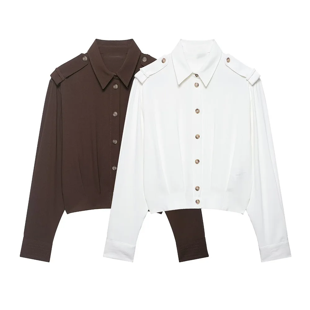 

Европейская и американская модная новинка весны 2026: омолаживающая женская рубашка с длинным рукавом, отложным воротником и короткими бретелями