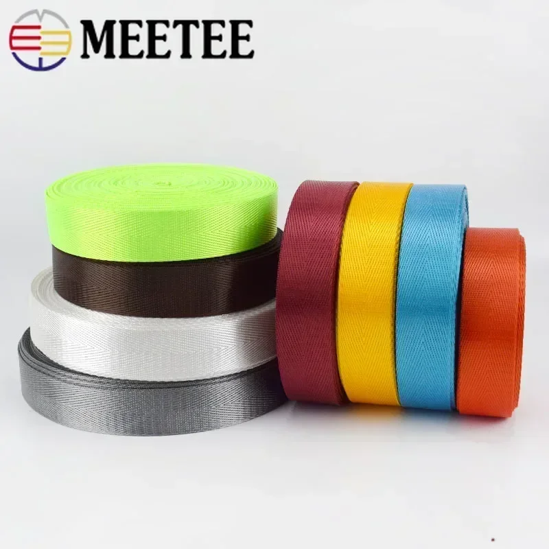 Meetee 8Meters 25mm Nylon Webbing Belt Herringbone Pattern Ribbon Tape Band DIY Bag Strap Sewing Clothing Accessories