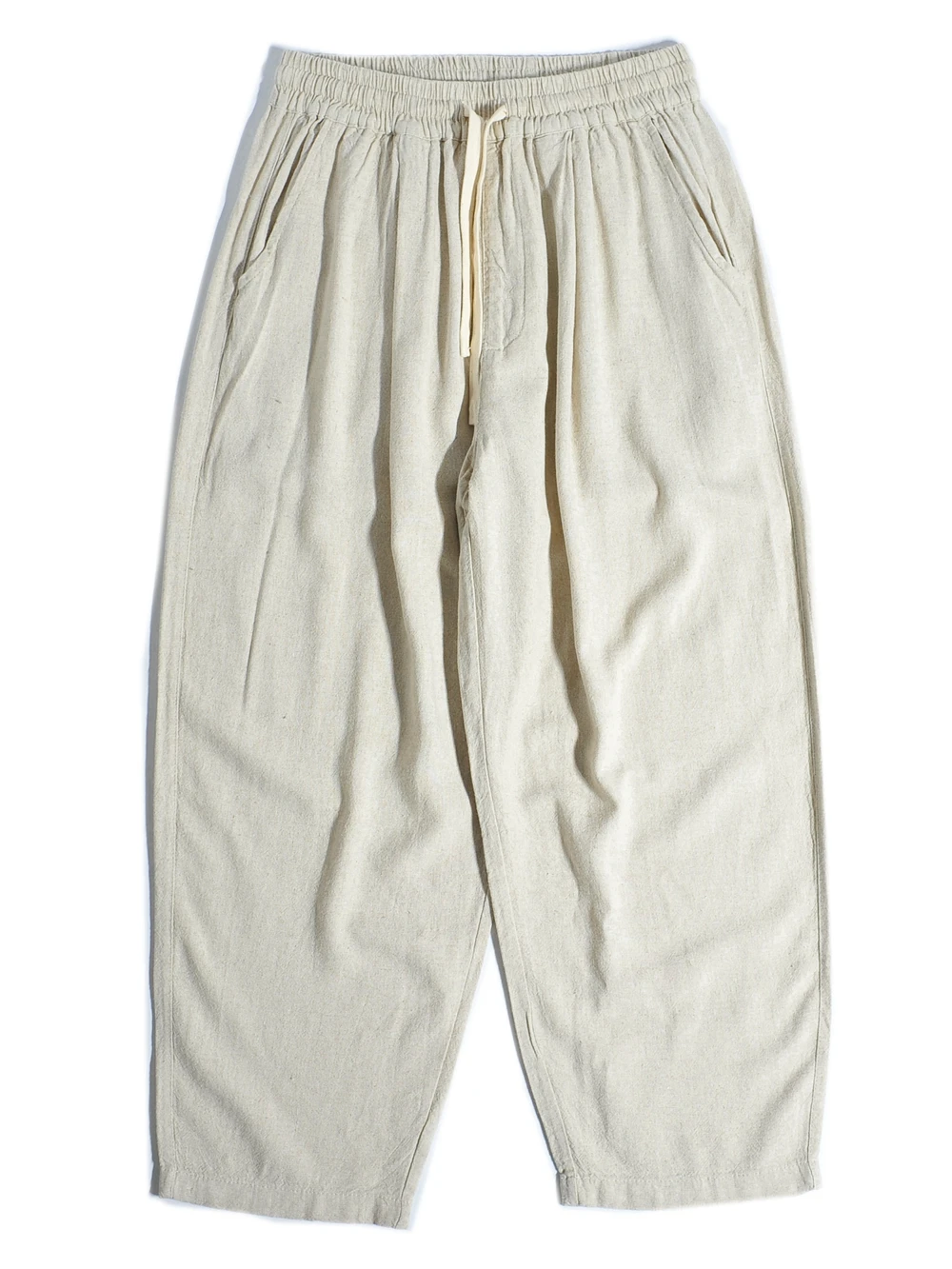 

Мужские летние брюки в японском ретро-стиле: свободные, прямые, широкие, тонкие, струящиеся, повседневные, длинные, из смесового хлопка и льна, дышащие.