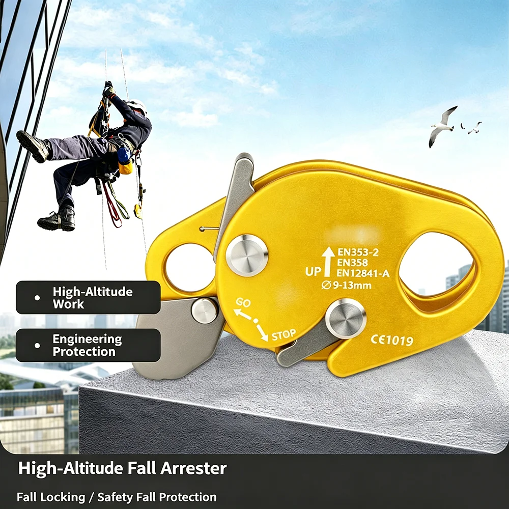 Professional Rope Grab Falling Arrestor Auto Lock Retarder Ascending Descender for Mountain Climbing