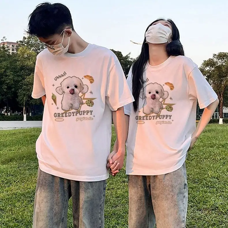 

Parent-child Puppy Pure Cotton Printed Loose New Cute Short-sleeved Summer American Trend Cartoon Half-sleeve