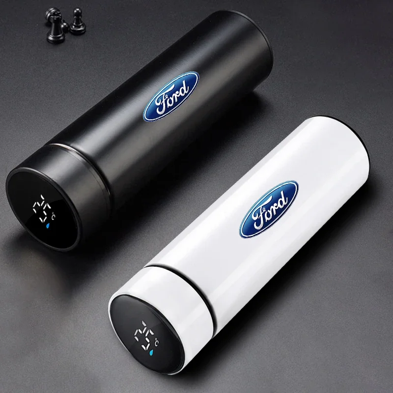 Car Logo Smart Thermos Mug For Ford MK3 MK4 MK5 Fiesta Ecosport Kuga Explorer Edge Mustang 3 4 ST Mondeo Goods Auto Accessories