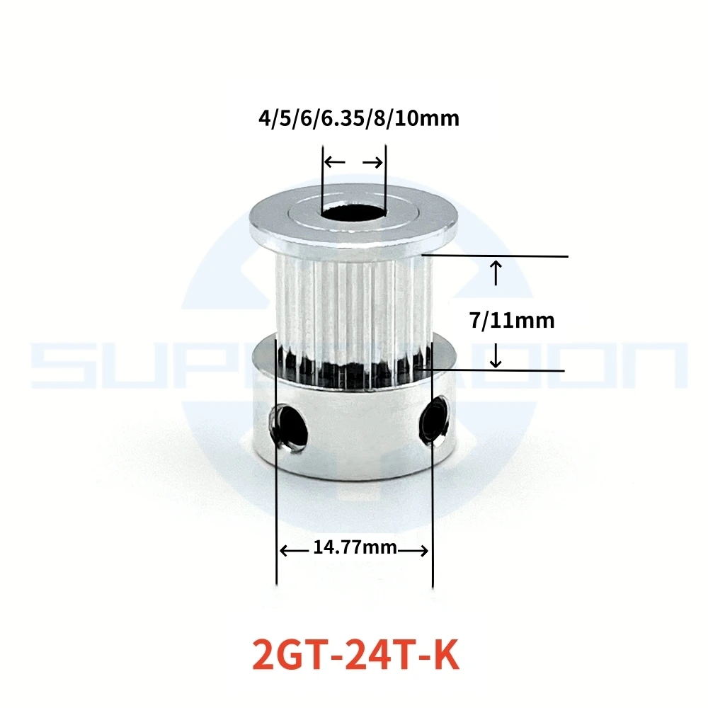 2GT 24 Teeth Synchronous Wheel Bore 4/5/6/6.35/8/10mm For Belt Width 6/10mm  GT2 24 Teeth K-Type Wheel Timing Belt Pulley