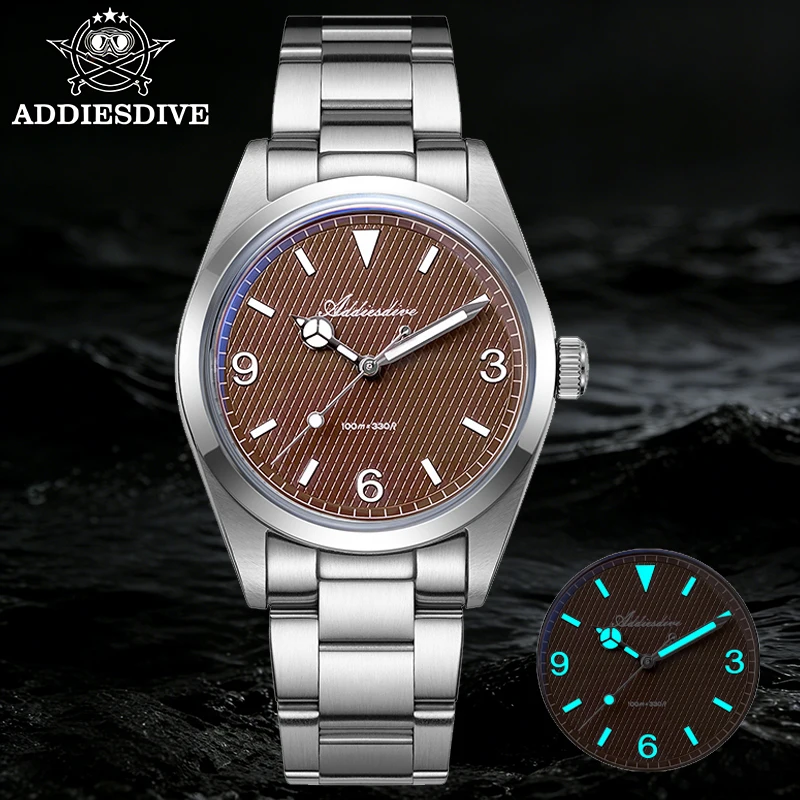 

ADDIESDIVE Men Quartz Watch Super Luminous 100m Waterproof Wristwatch 36mm Domed Bubble Glass Stainless Steel Vintage Watches