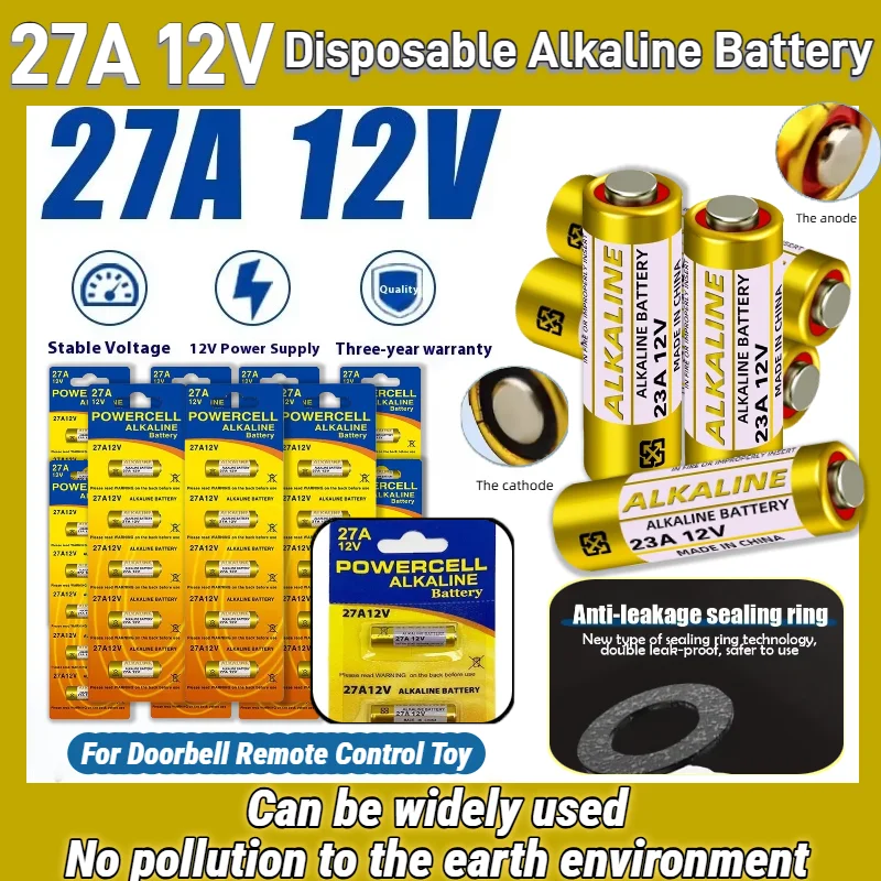 

12V A27 High-Power Alkaline Battery for Wireless Doorbells Remote Controls Toys Car Keys Compatible with G27A MN27 27A L828 VR27
