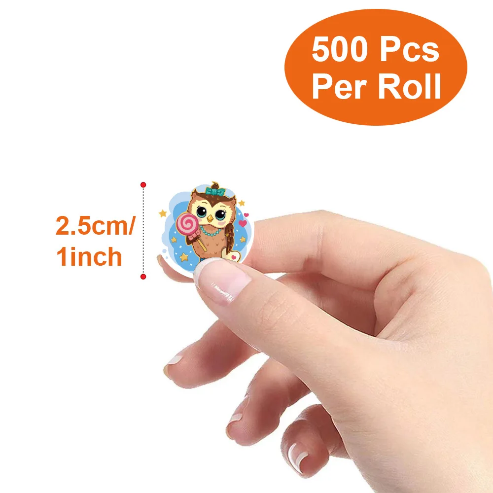 500Pcs/Roll Cartoon Cute Owl Reward Stickers,4 Designs Happy Term Begins Season 2.5cm/1.0in For Game Gift Envelope Seal Labels