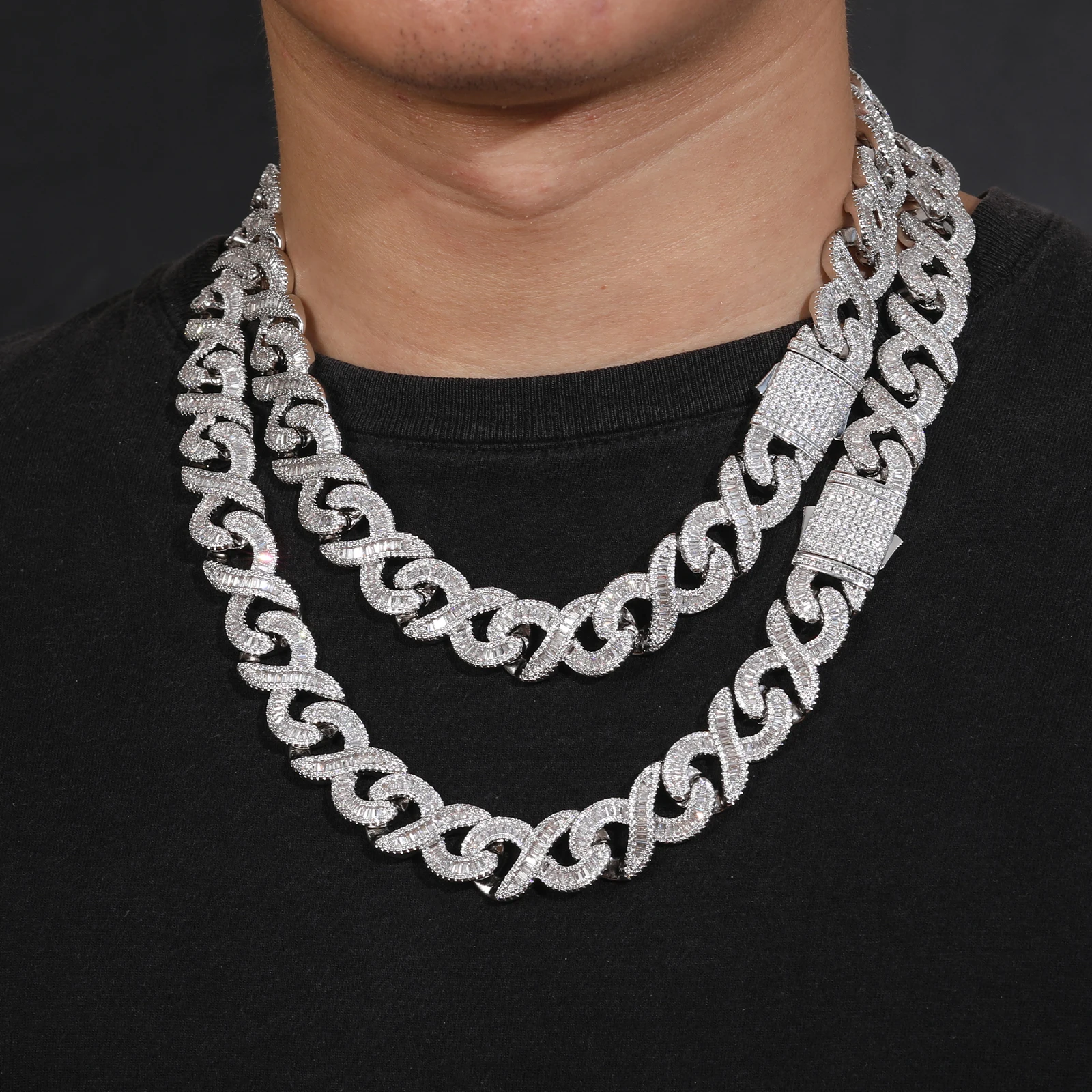 

16mm Kubanische Gliederkette - Vergoldetes Messing mit Baguette CZ - Iced Out Hip Hop Halskette fur Manner