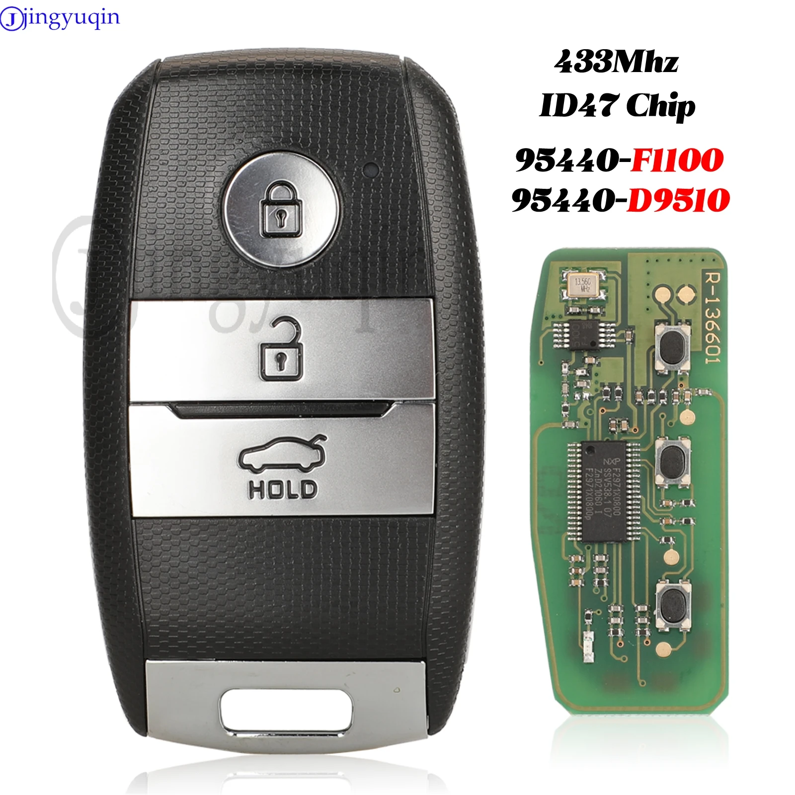 

jingyuqin 95440-D9510 / 95440-F1100 3 Buttons Smart Remote Car Key For Kia Sportage Fob 433MHz ID47 Chip Replacement