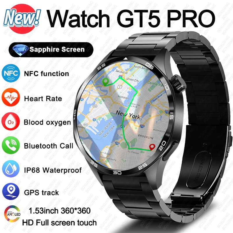 

Для Huawei GT5 Pro Новые GPS Смарт-часы Мужчины AMOLED HD Экран Сердечный ритм Bluetooth Вызов NFC IP68 Водонепроницаемые Здоровые Смарт-часы Мужские