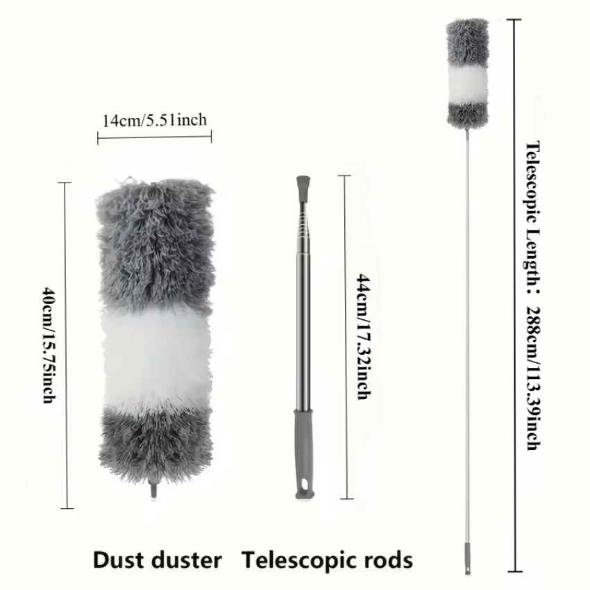 Duster with Extension Rod, Retractable Dust Brush, Microfiber Dust Brush, Reusable, Washable Ceiling Cleaning Tool