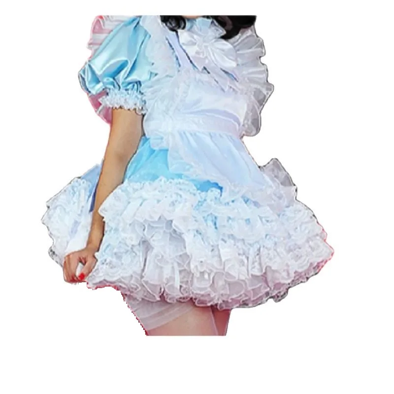 

Hot selling Gothic Lockable Sissy Dress Maid Blue Straps Cross Fluffy Cosplay Suit Customizable