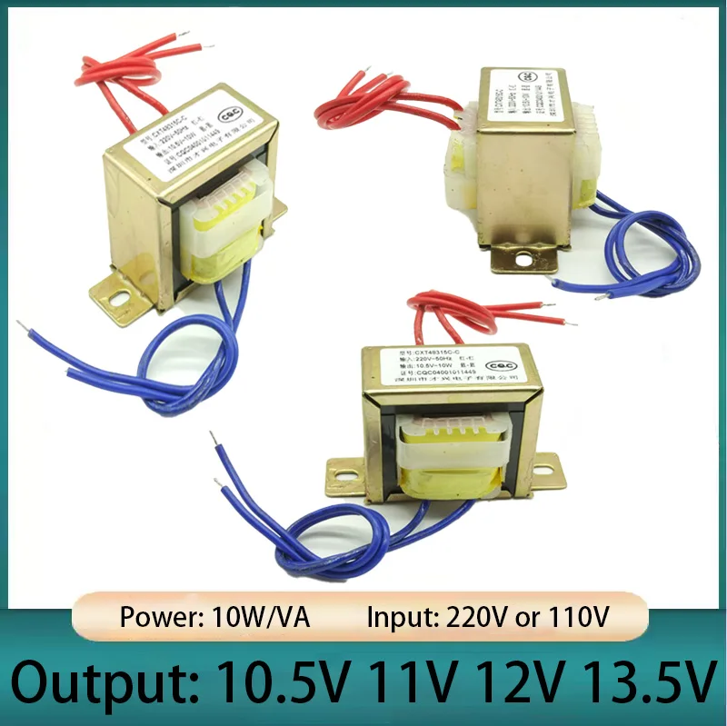 AC 220/110 to AC10.5V 11V  12V 13.5V Output Voltage 10W Copper Core 50Hz~60Hz Single Voltage 2 Line Copper Power Transformer