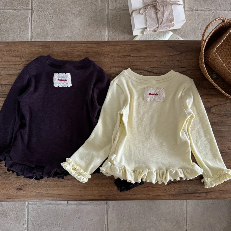 

2025 Autumn New Children Long Sleeve T Shirts Cotton Girls Lace Patch Bottoming Shirts Baby Sweet Princess Tops Kids Clothes