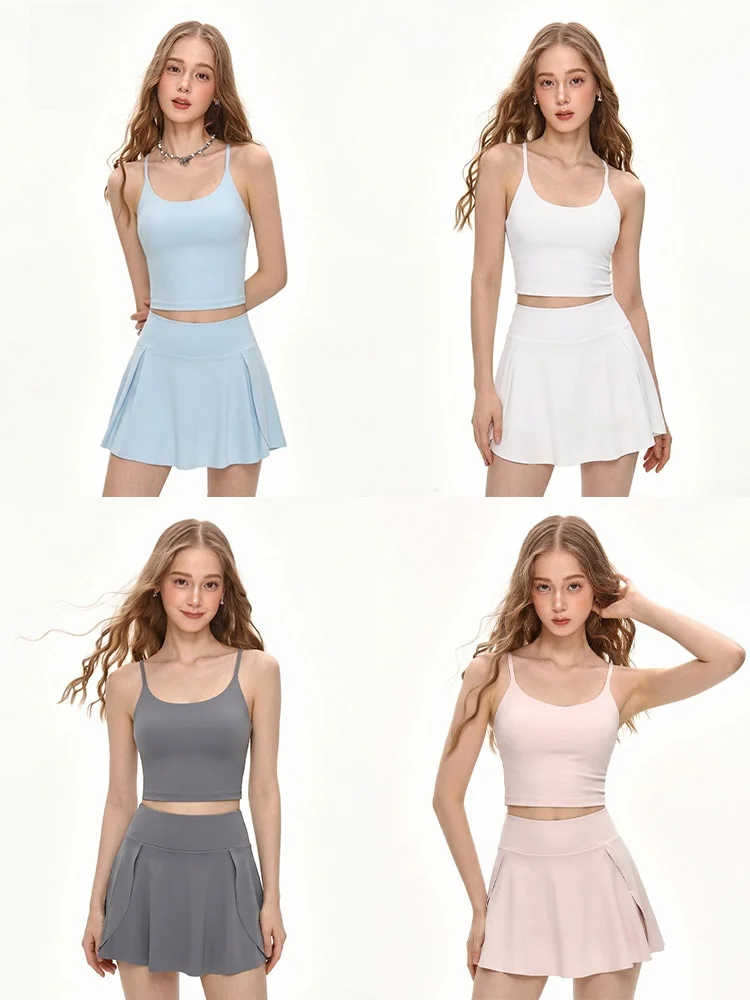 

American Style November Yoga Clothes Set Women's Summer Spicy Girl Strap Vest Pleated Short Skirt Casual Style Two-Piece Set