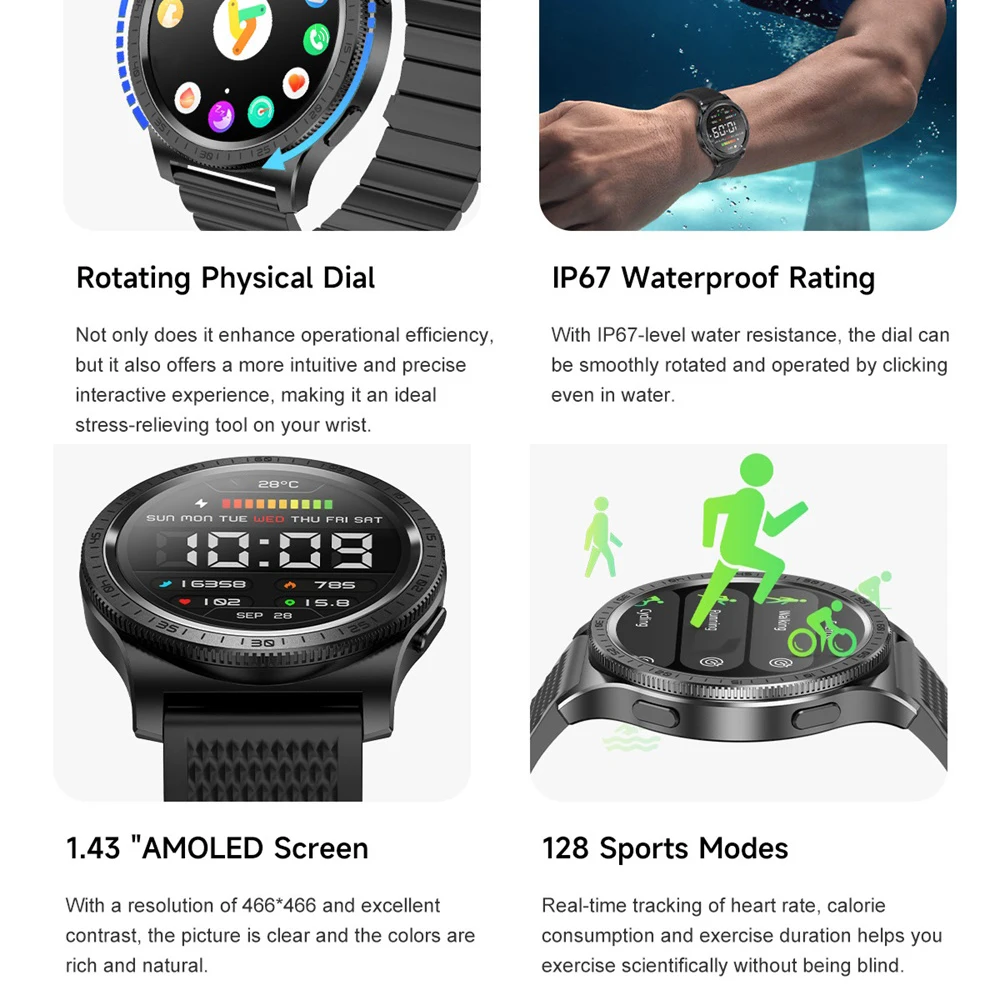 Information Notification GPS Sports Smart Watches Rotating Physical Dial Waterproof Smartwatch Women Heart Rate AMOLED Screen