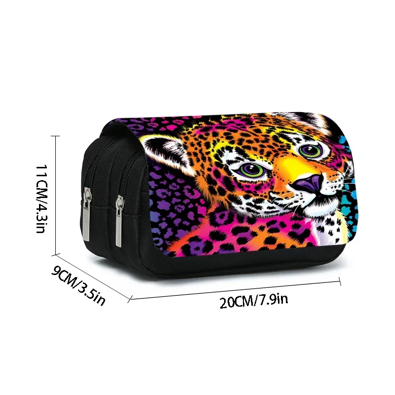 Spotted Tiger Double Layered Flip Pen Case for Boy and Girls Best Gifts 2D Flat Cartoon School Supplies Pencil Case for Children