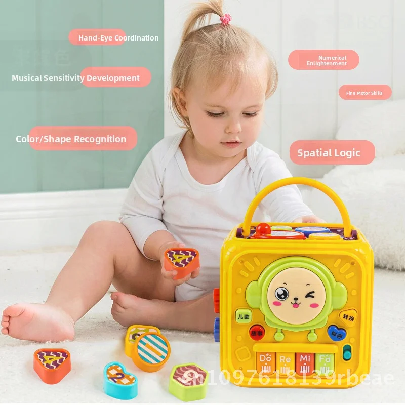 Brinquedo educacional hexaedro para bebês com mais de 6 meses, instrumento musical de tambor fechado à mão para crianças de 1 ano de idade, educação precoce